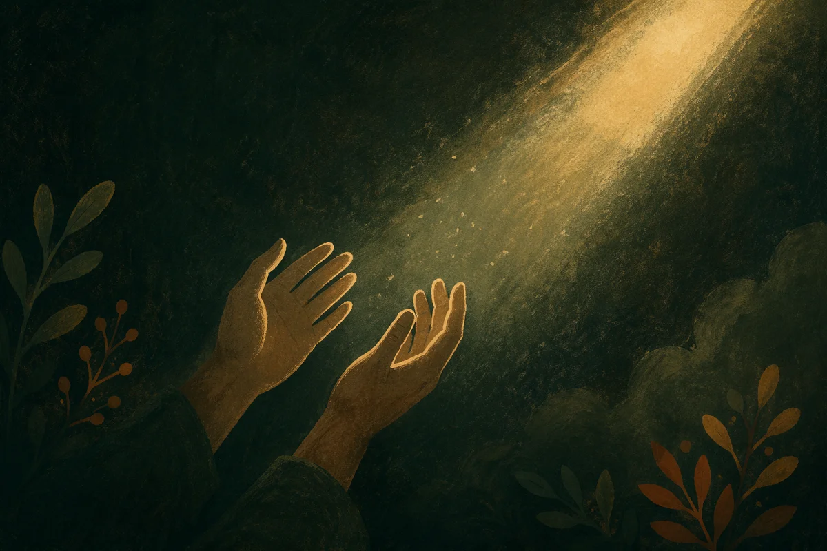 Hands Reaching Toward Warm Light