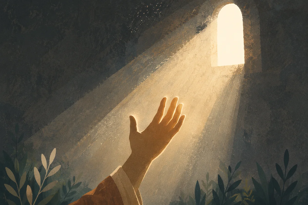 Hand Reaching Toward Hopeful Divine Light