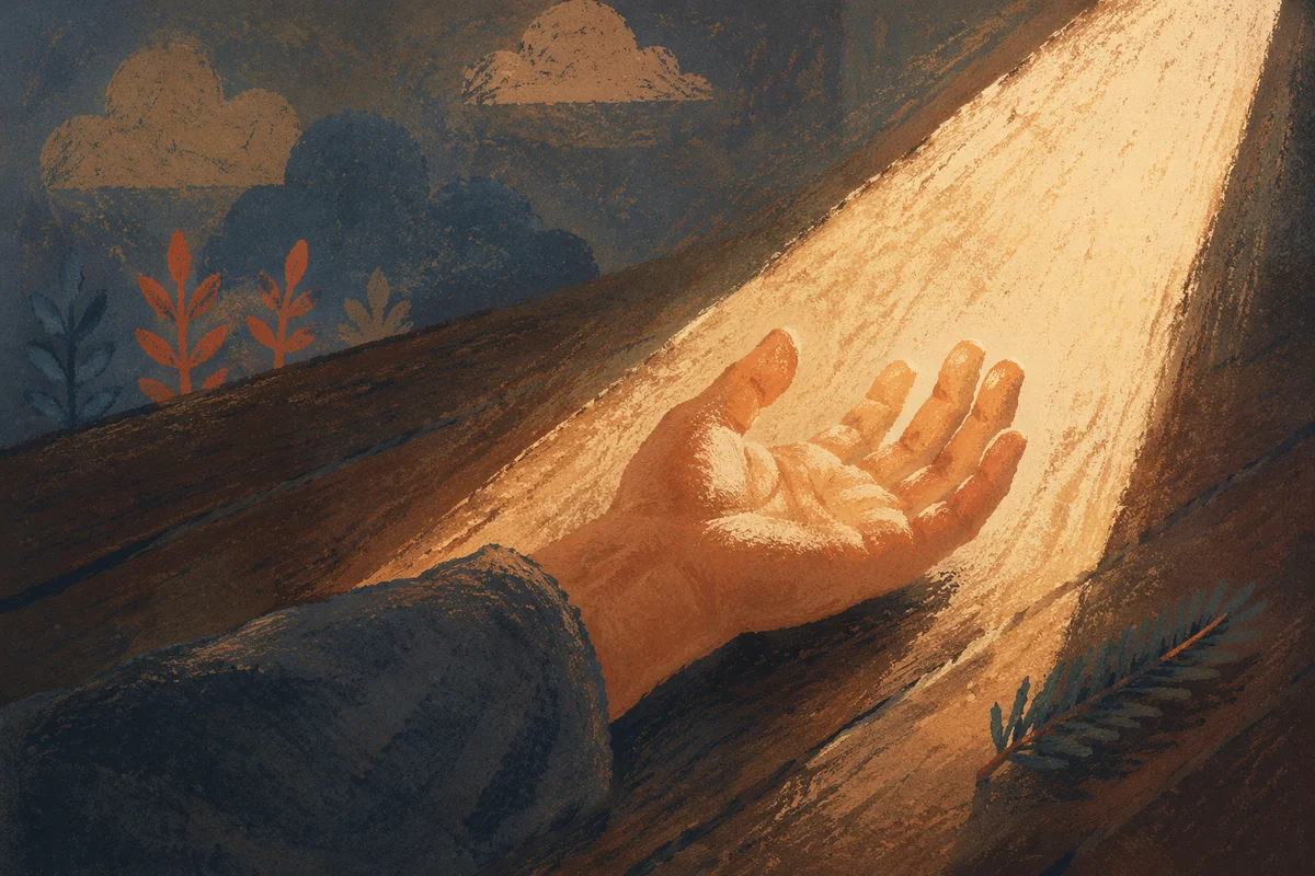 Open Hand Reaching Toward Hopeful Light