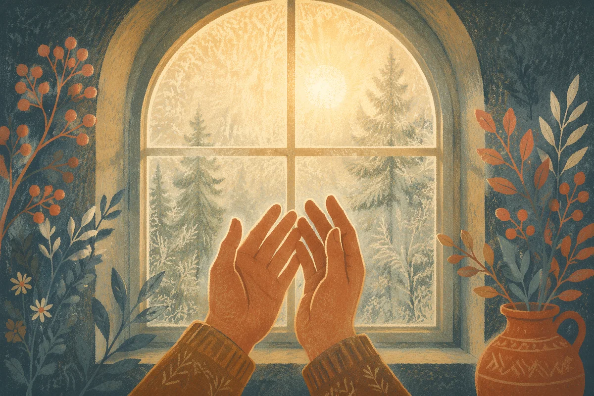Hands Reaching Toward Winter Sunlight