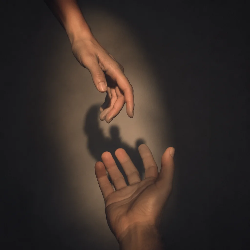 Hands Reaching Toward Hopeful Light