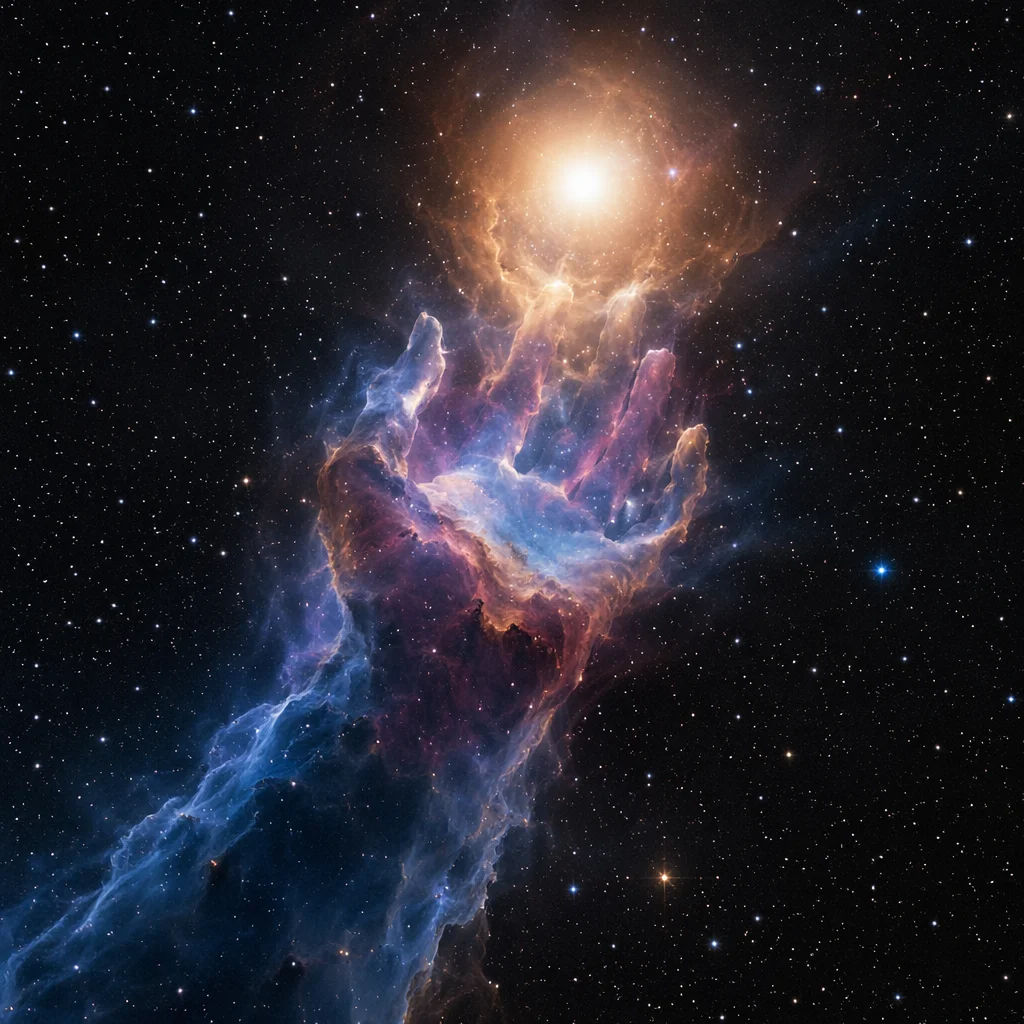 Hand Shaped Nebula Reaching Toward Light