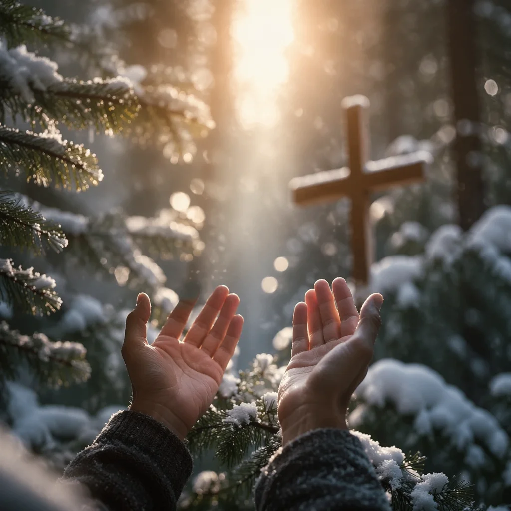 Hands Reaching Toward Winter Morning Light