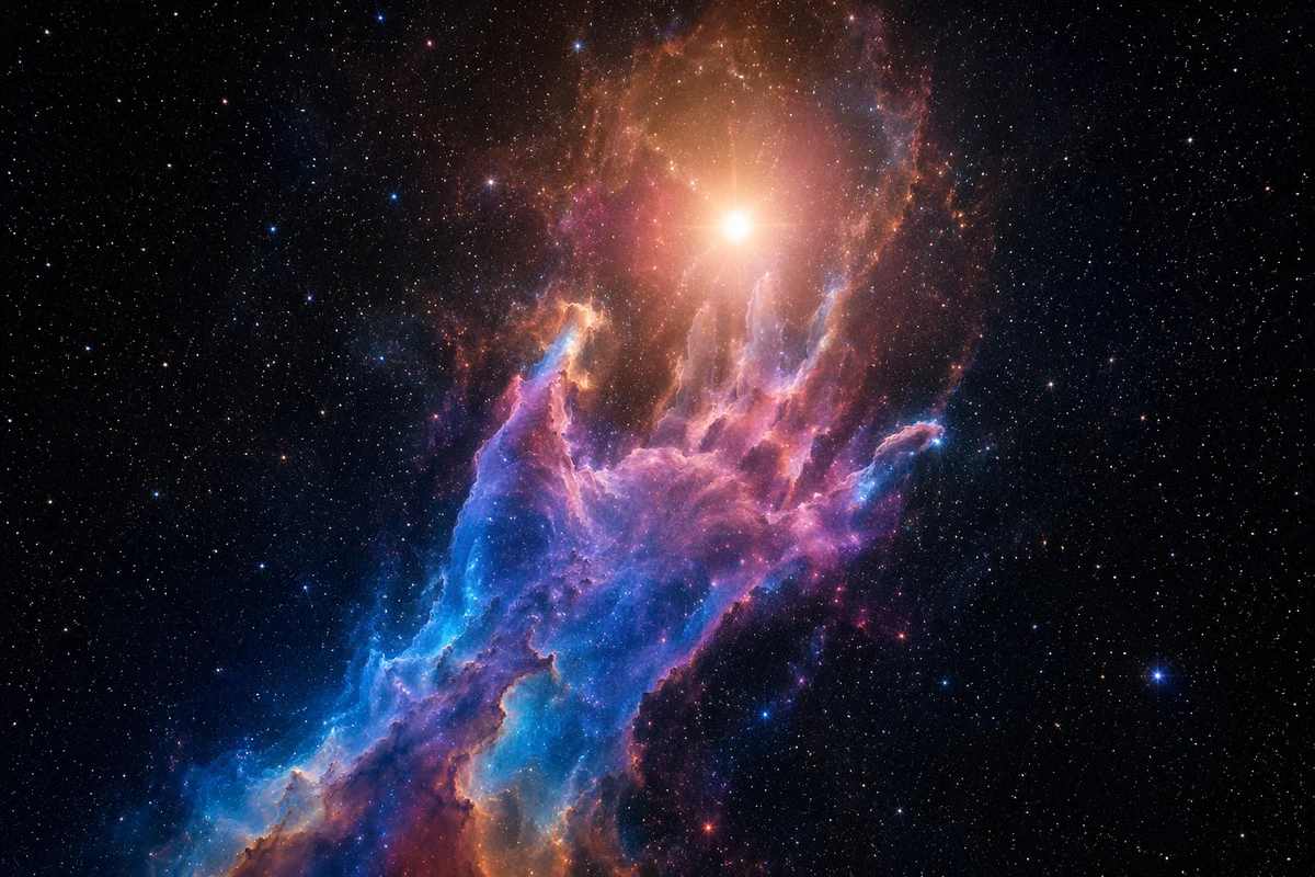 Hand Shaped Nebula Reaching Toward Light