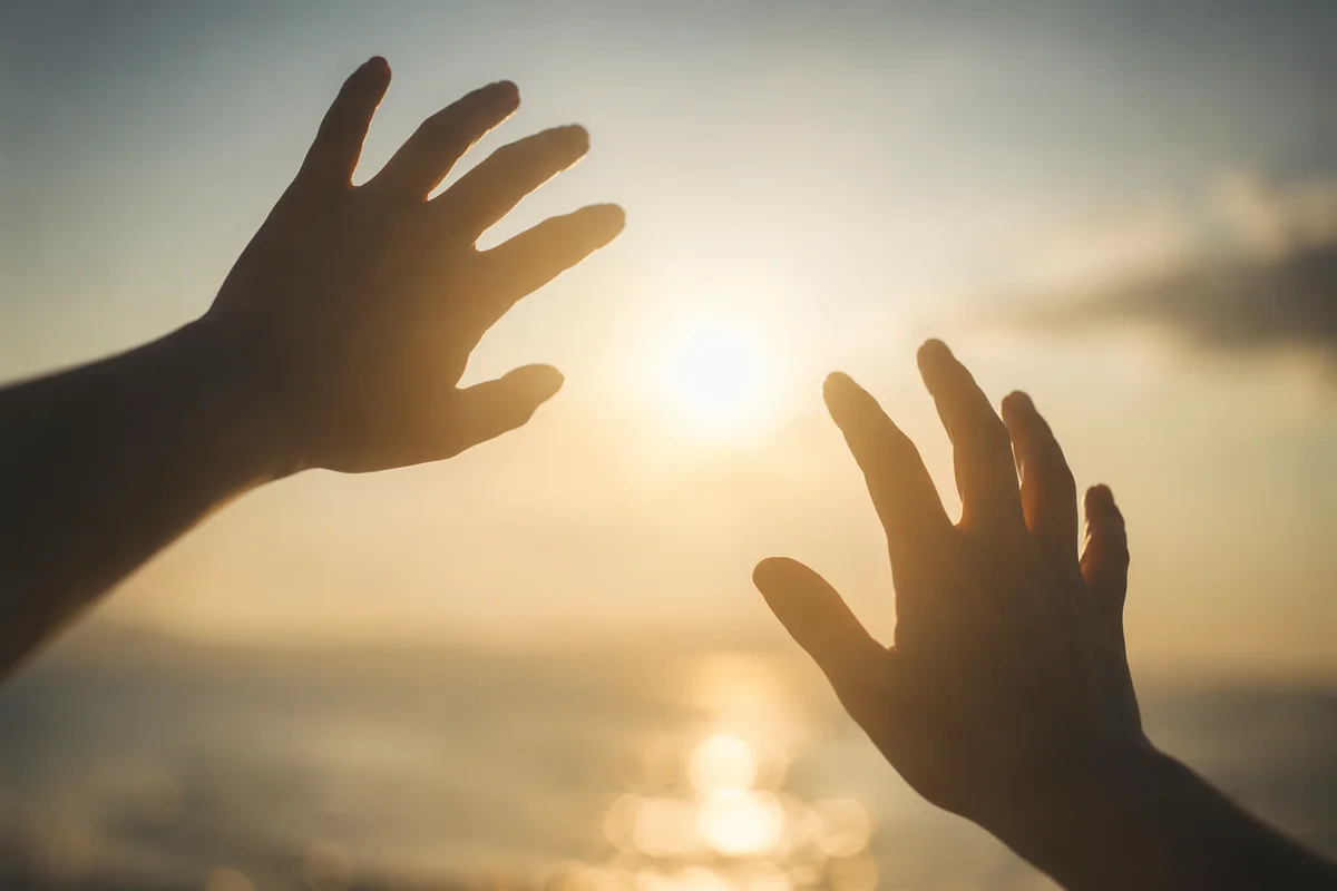 Hands Reaching Toward Gentle Sunlight