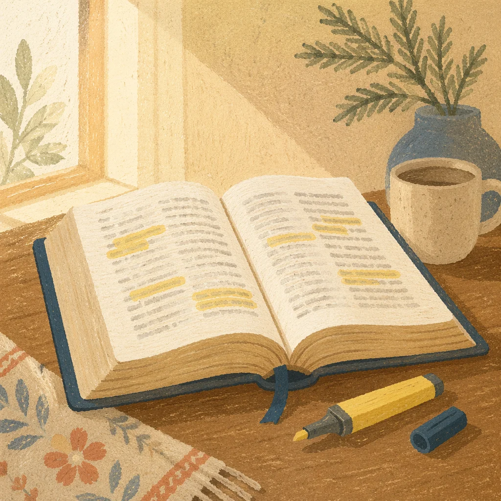 Highlighted Bible Passages with Evergreen Sprig