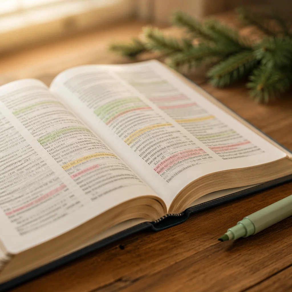 Highlighted Bible Passages with Evergreen Marker