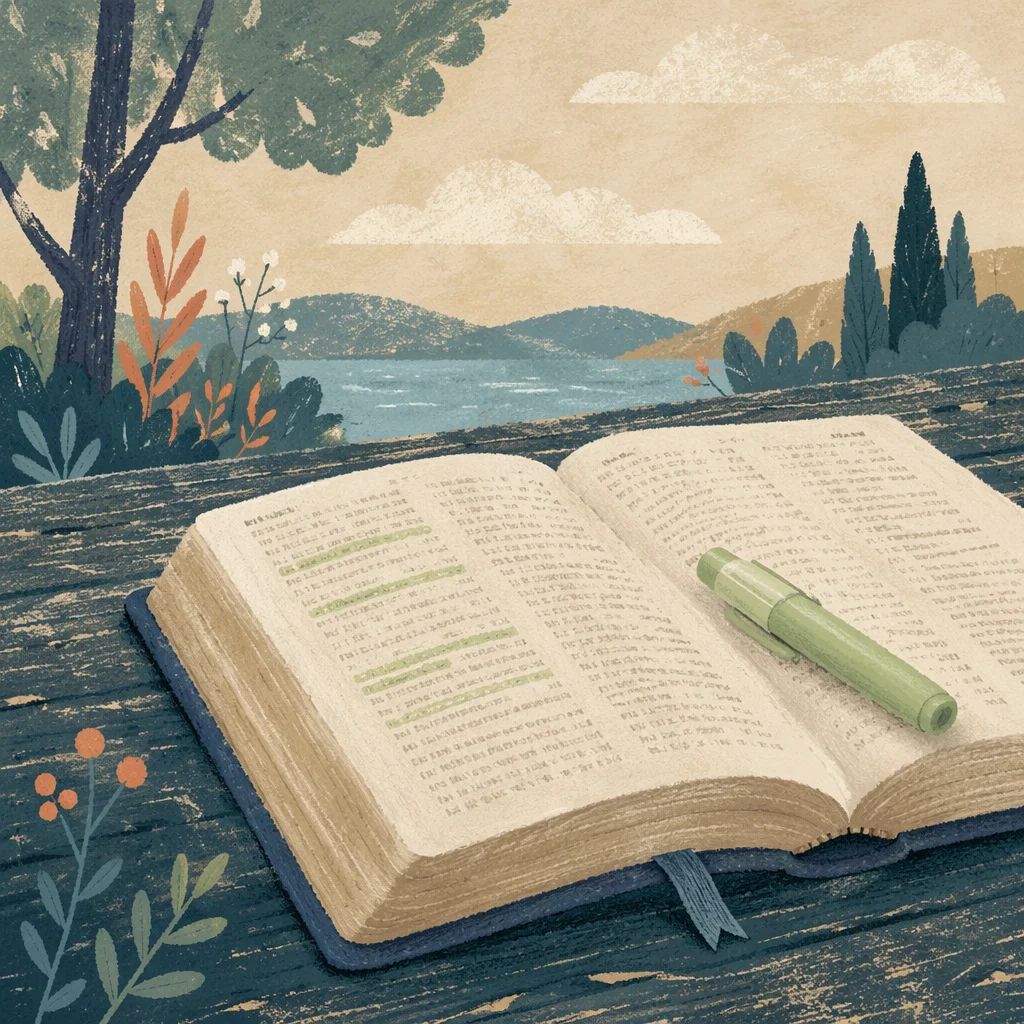 Evergreen Highlighted Bible Study on Weathered Wood
