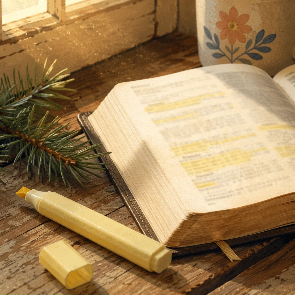 Highlighted Bible Study with Evergreen Branch