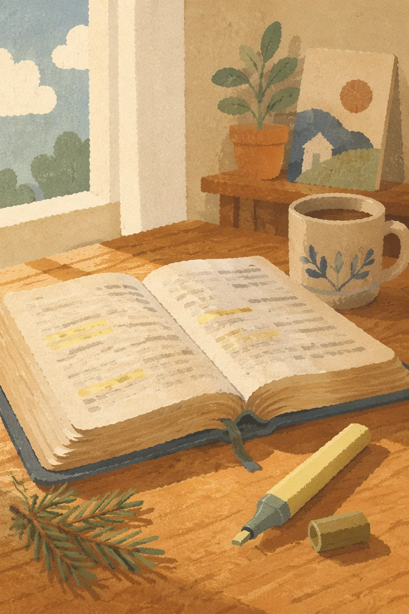 Highlighted Bible Marker with Evergreen Sprig