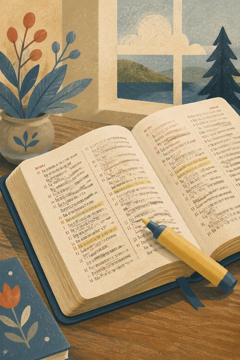 Highlighted Bible Passages with Yellow Marker