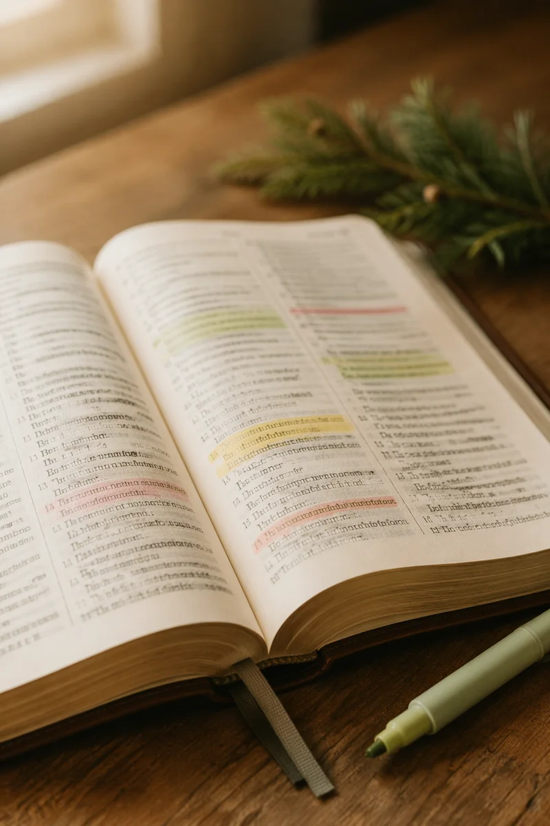 Highlighted Bible Passages with Evergreen Marker