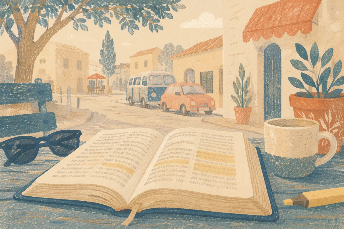 Highlighted Bible Passages at Outdoor Café