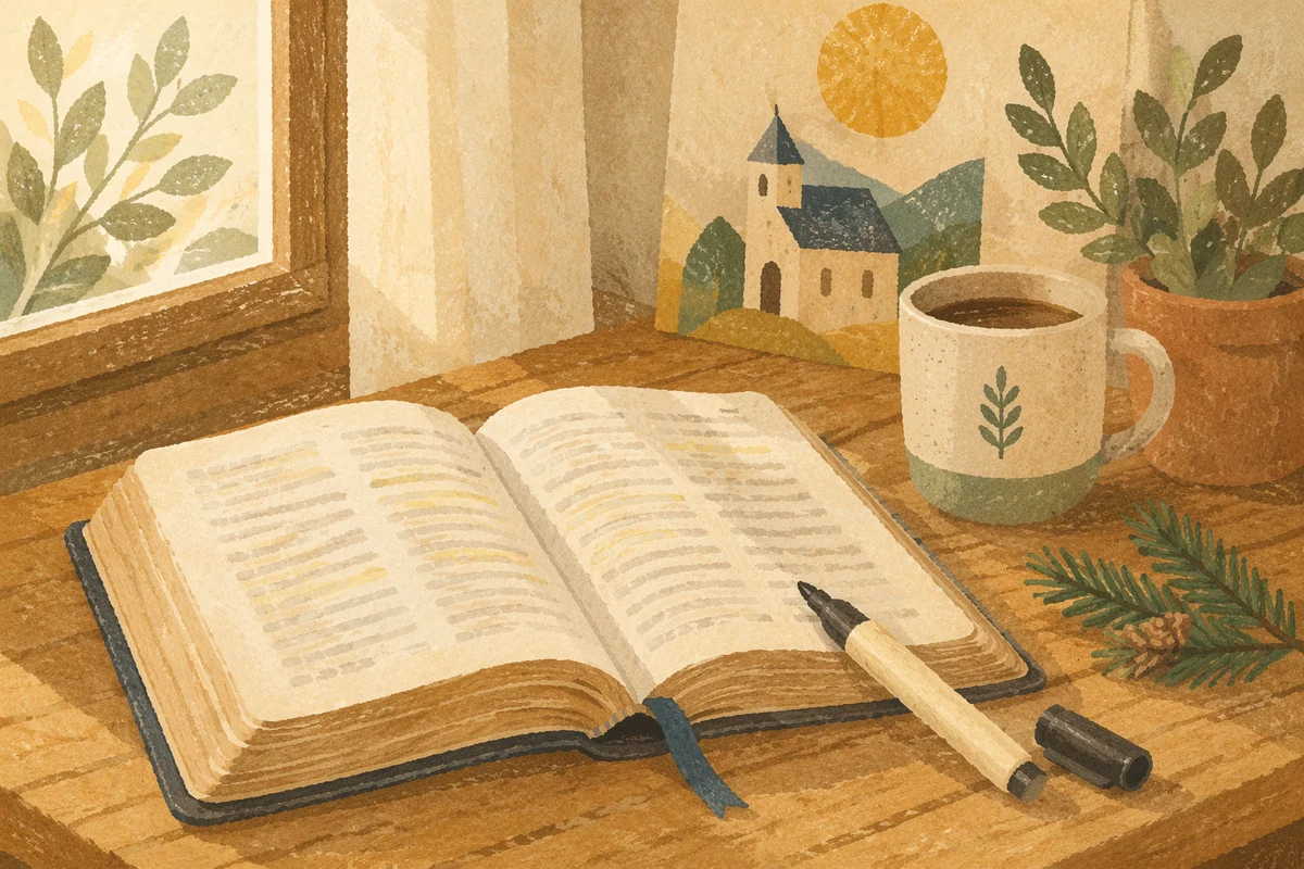 Highlighted Bible Marker with Evergreen Sprig
