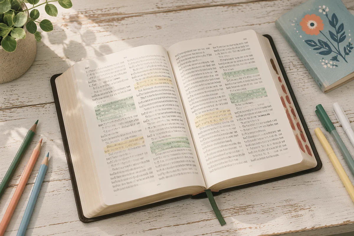 Evergreen Highlighted Bible Study on Whitewashed Wood