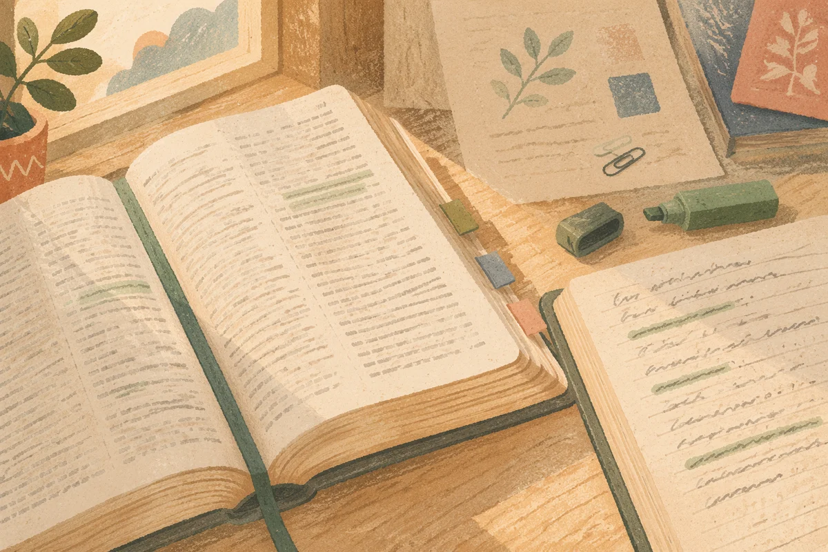 Evergreen Highlighted Bible Passages on Study Desk
