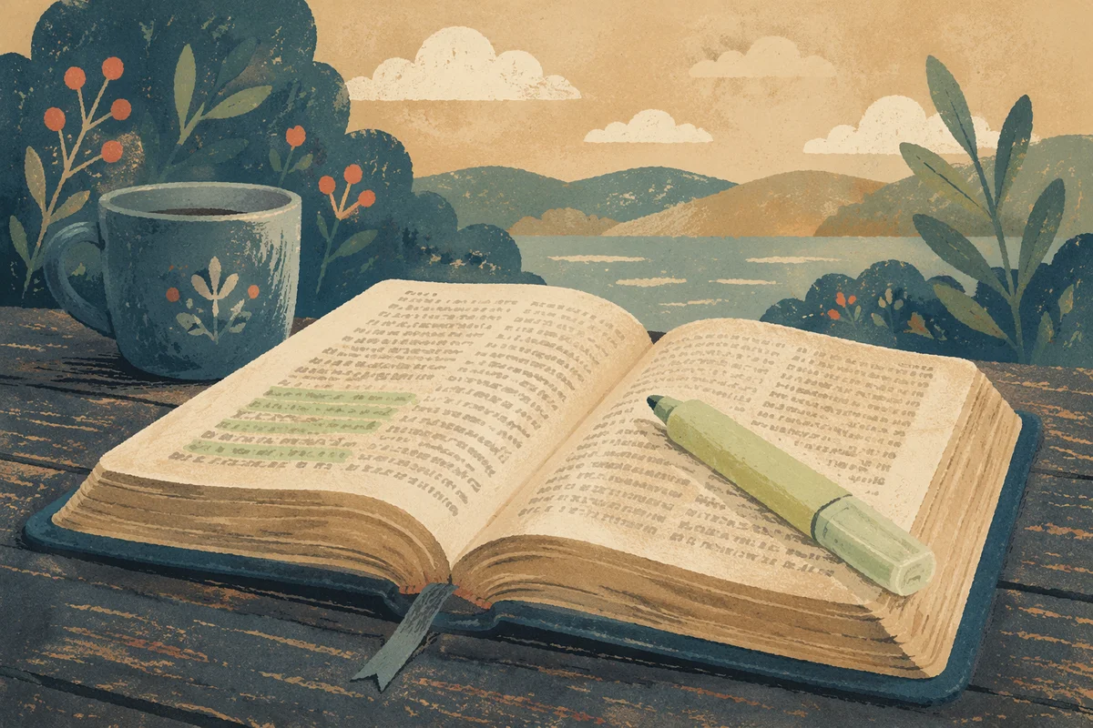Evergreen Highlighted Bible on Weathered Wood