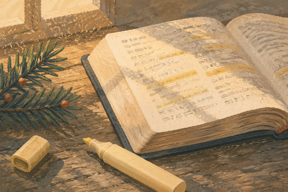 Highlighted Bible Study with Evergreen Branch