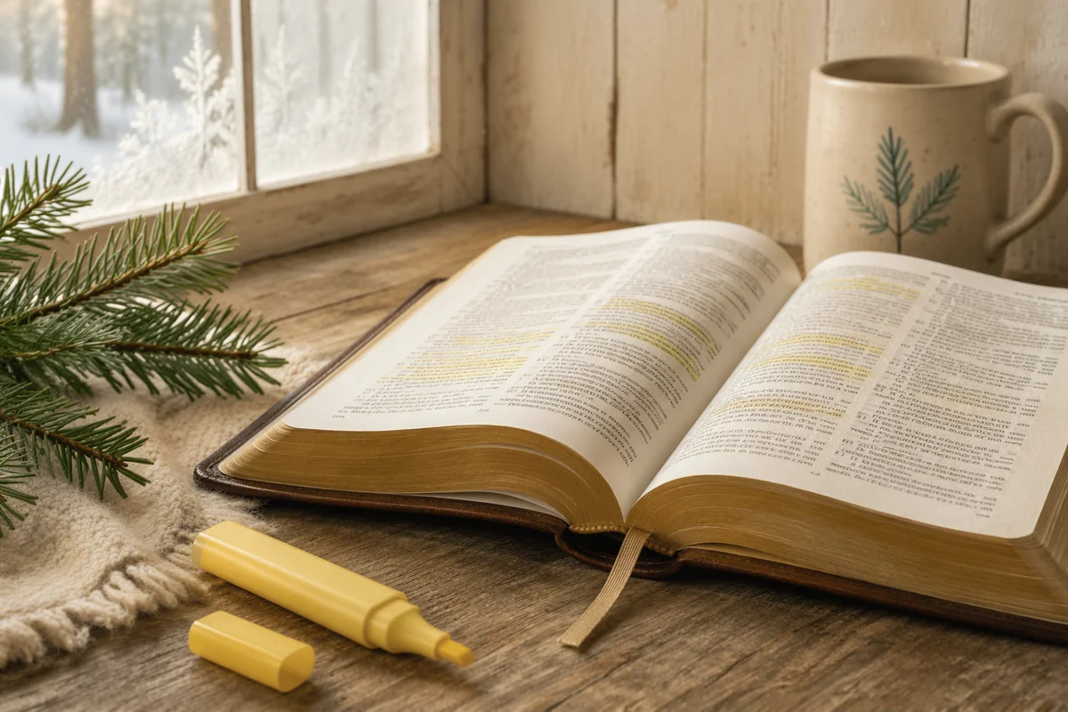 Highlighted Bible Study with Evergreen Sprig