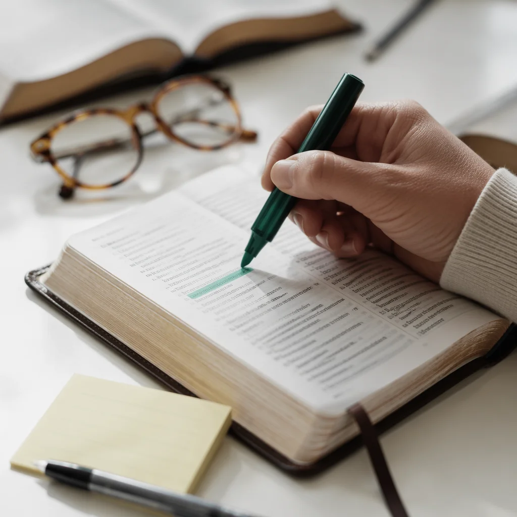 Evergreen Marker Highlighting Bible Study Passage