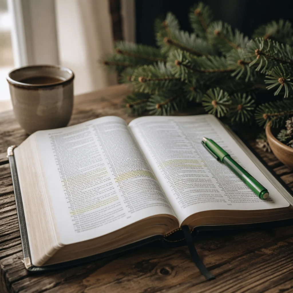 Highlighted Bible Study with Evergreen Marker