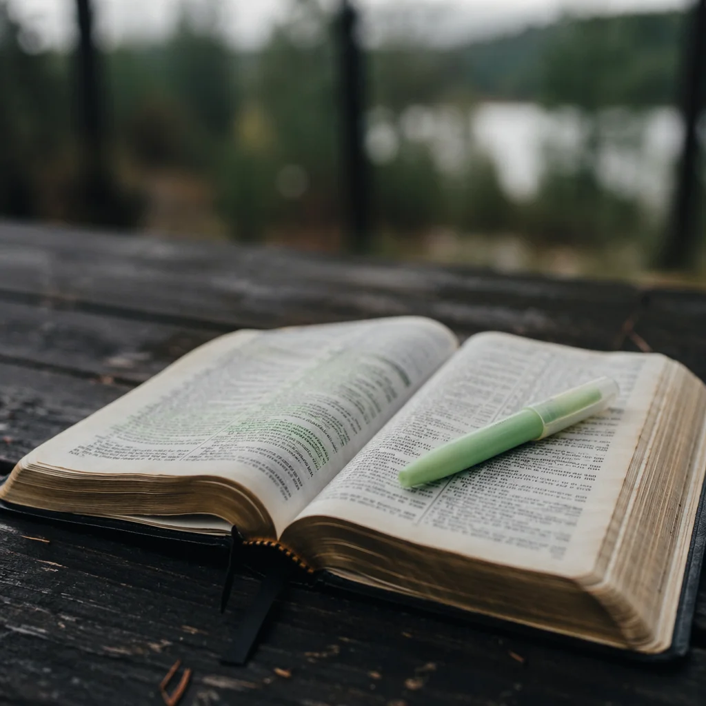 Evergreen Highlighter on Open Bible