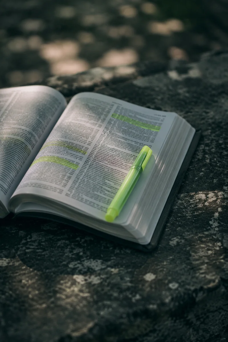 Highlighted Bible Passages with Green Marker