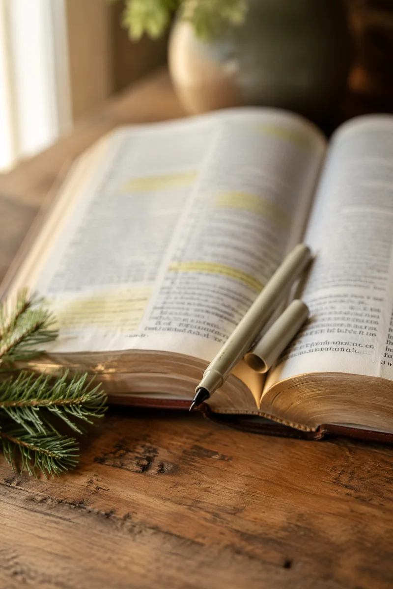 Highlighted Bible Marker with Evergreen Sprig
