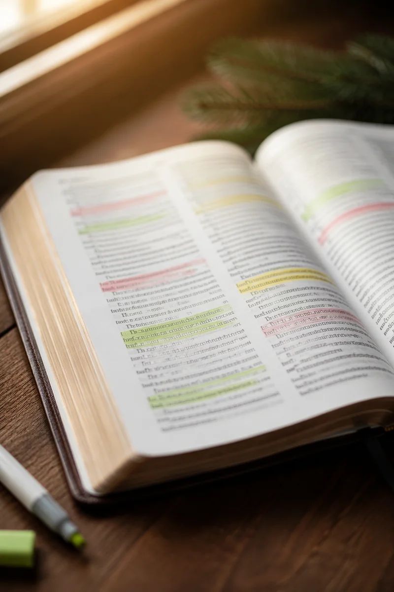 Highlighted Bible Passages with Evergreen Marker