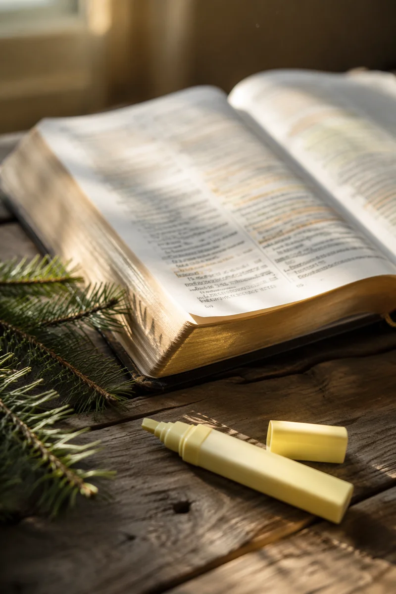 Highlighted Bible Study With Evergreen Branch