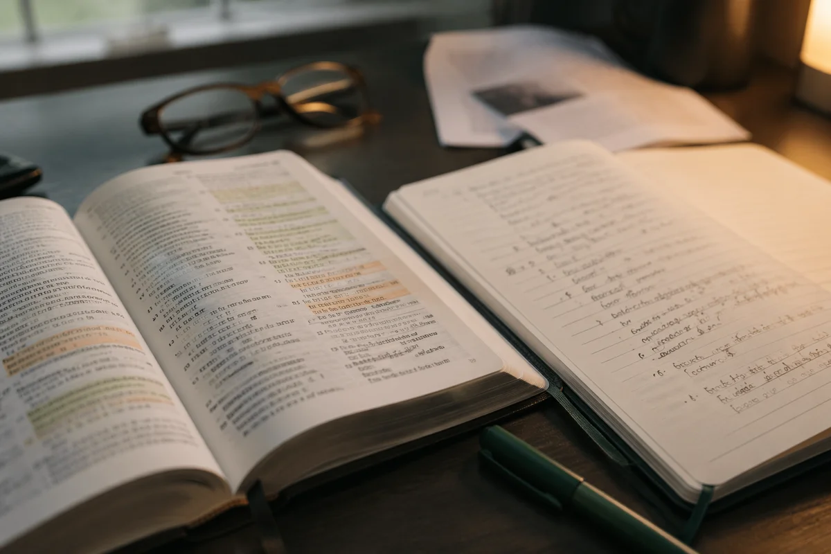 Highlighted Bible Passages on Study Desk