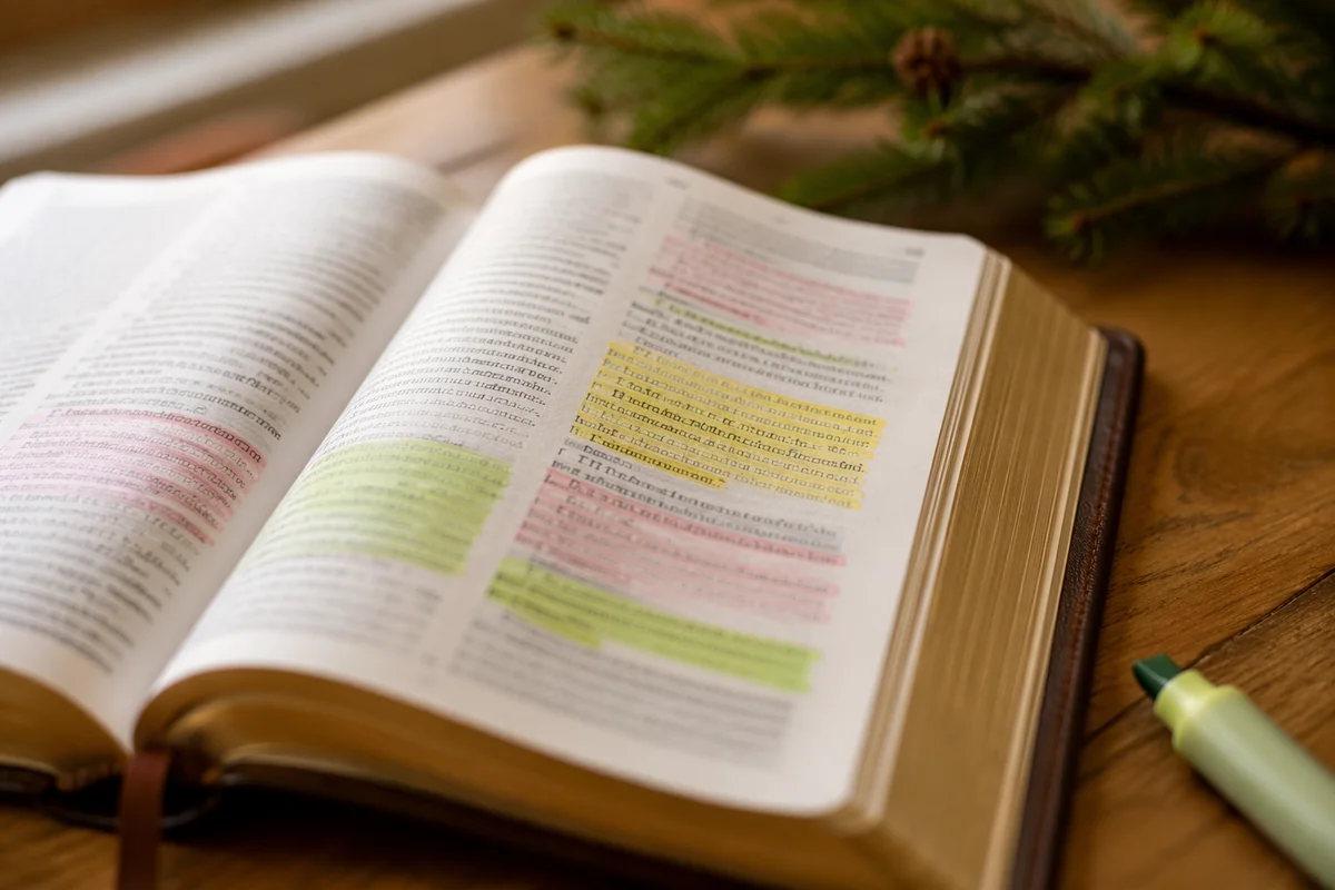 Highlighted Bible Passages with Evergreen Marker