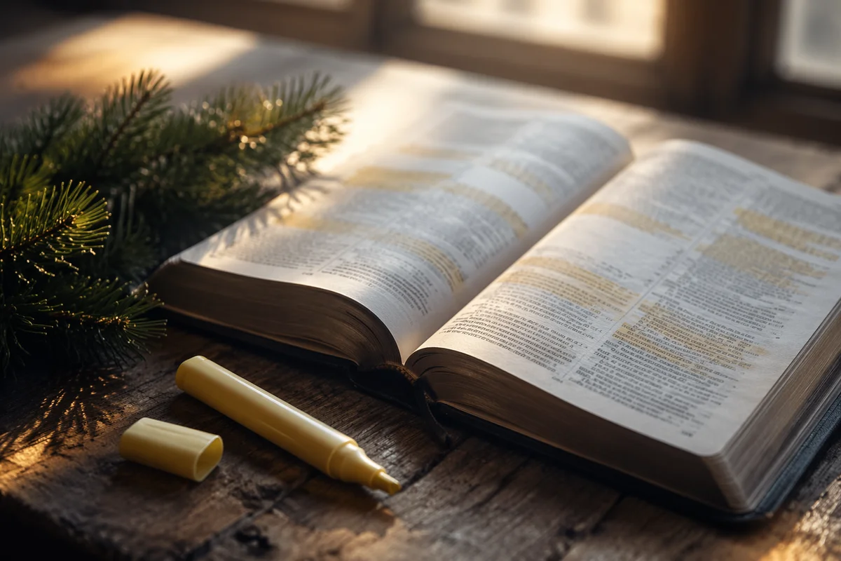 Highlighted Bible Study With Evergreen Branch