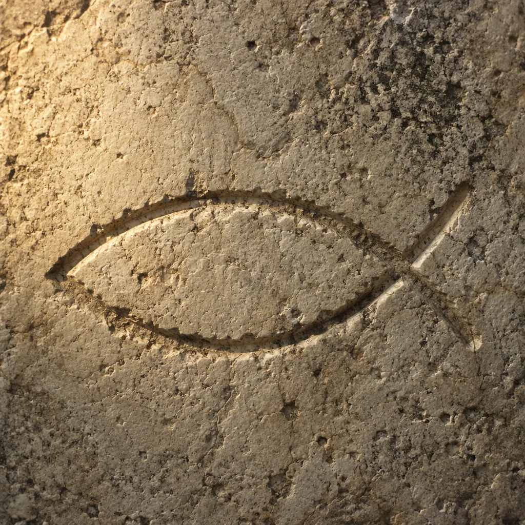 Ancient Ichthys Symbol Carved in Limestone