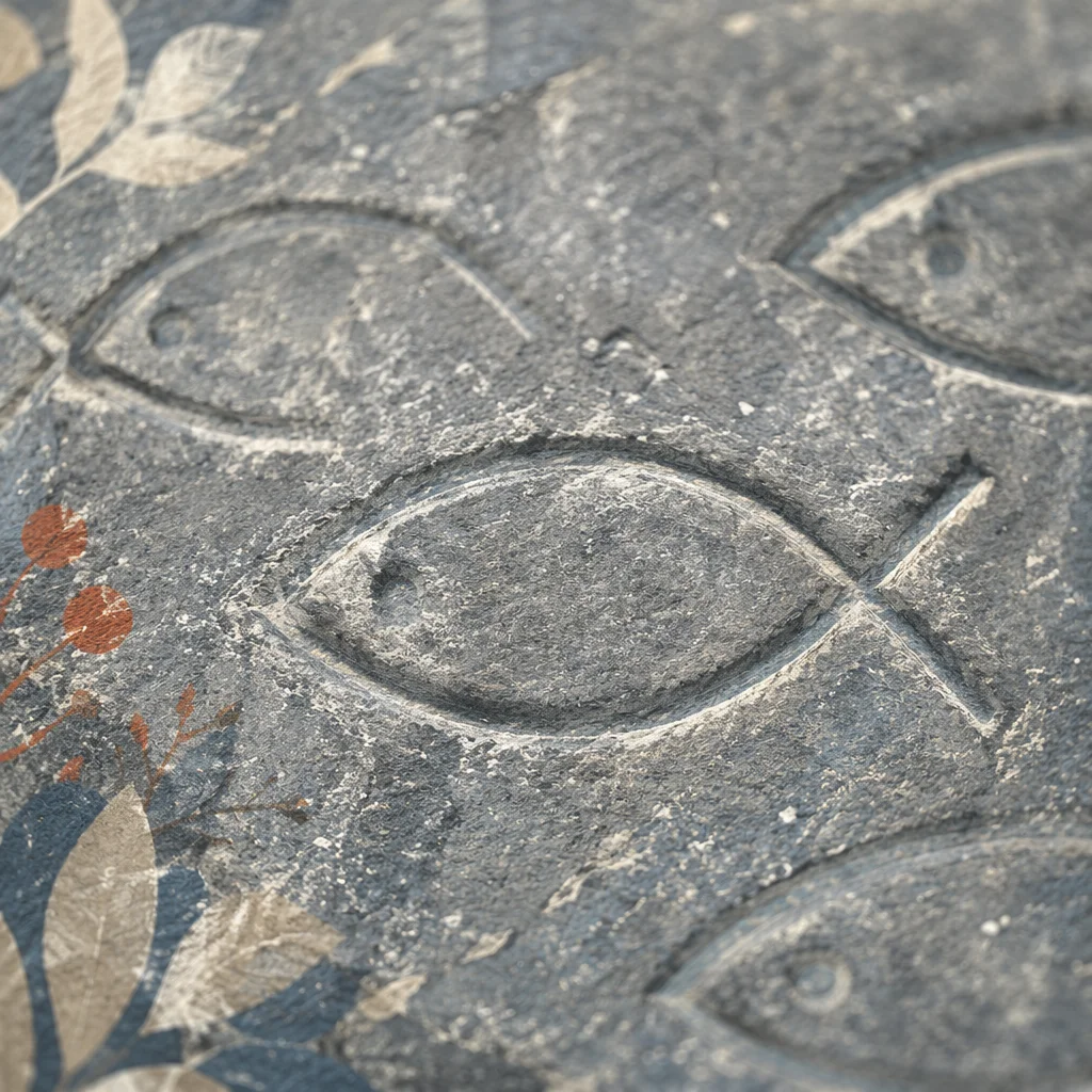 Carved Ichthys Symbols on Weathered Stone