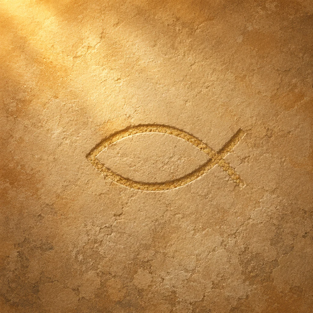 Ancient Ichthys Carving on Warm Sandstone