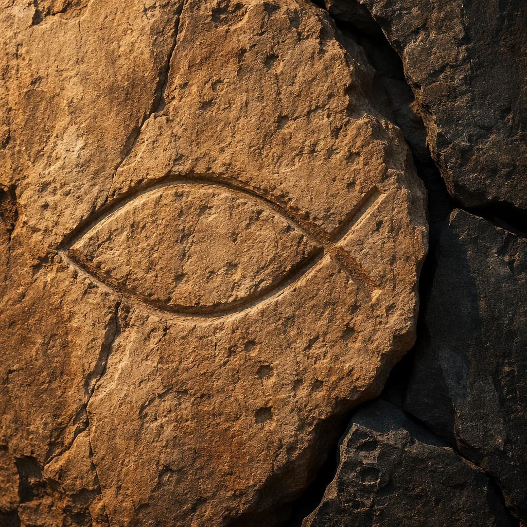 Ancient Ichthys Carving on Weathered Stone