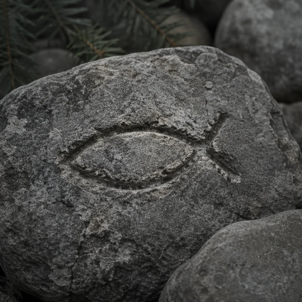 Weathered Ichthys Carving on Ancient Stone