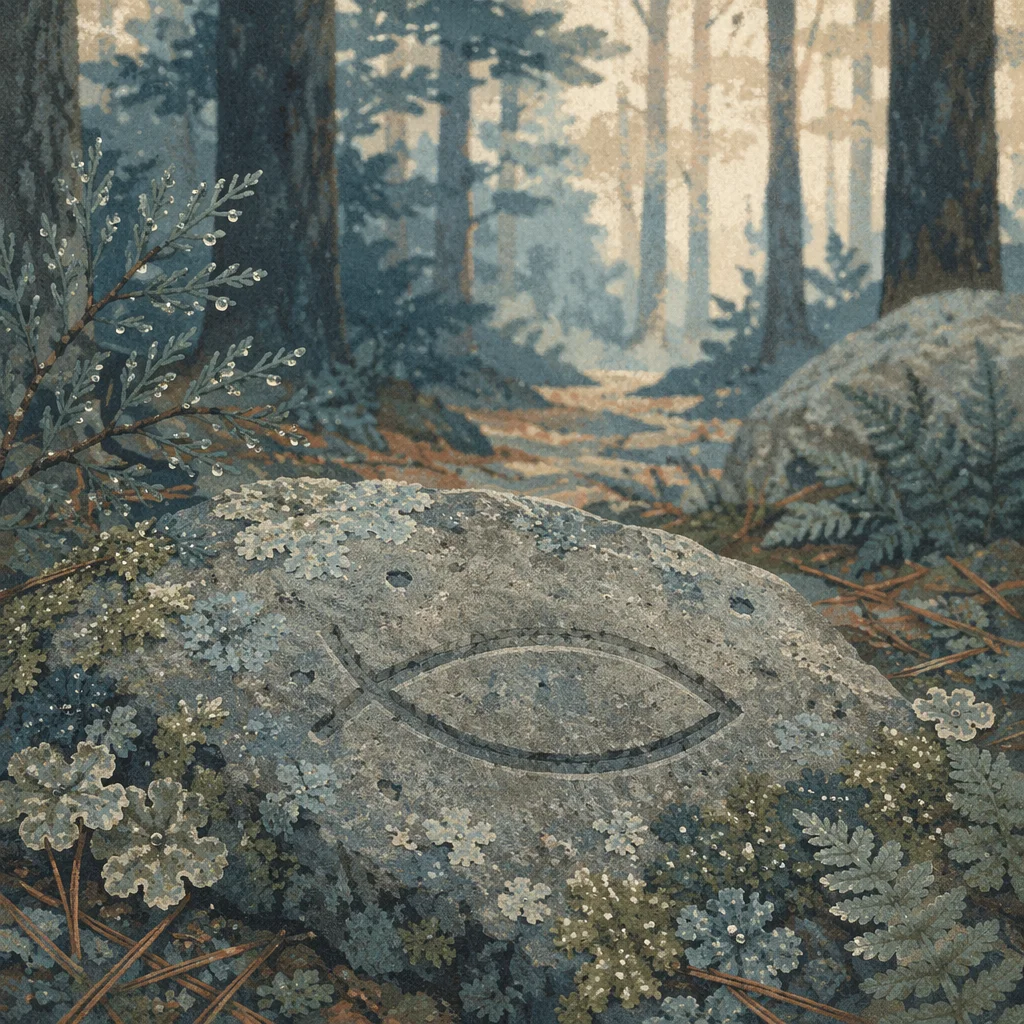 Ichthys Symbol Carved on Forest Stone