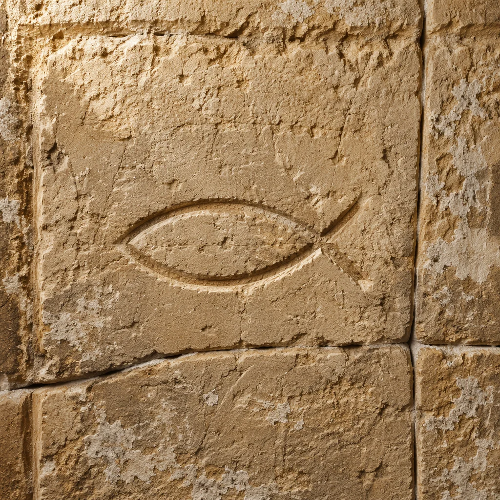 Ancient Ichthys Symbol Carved in Sandstone