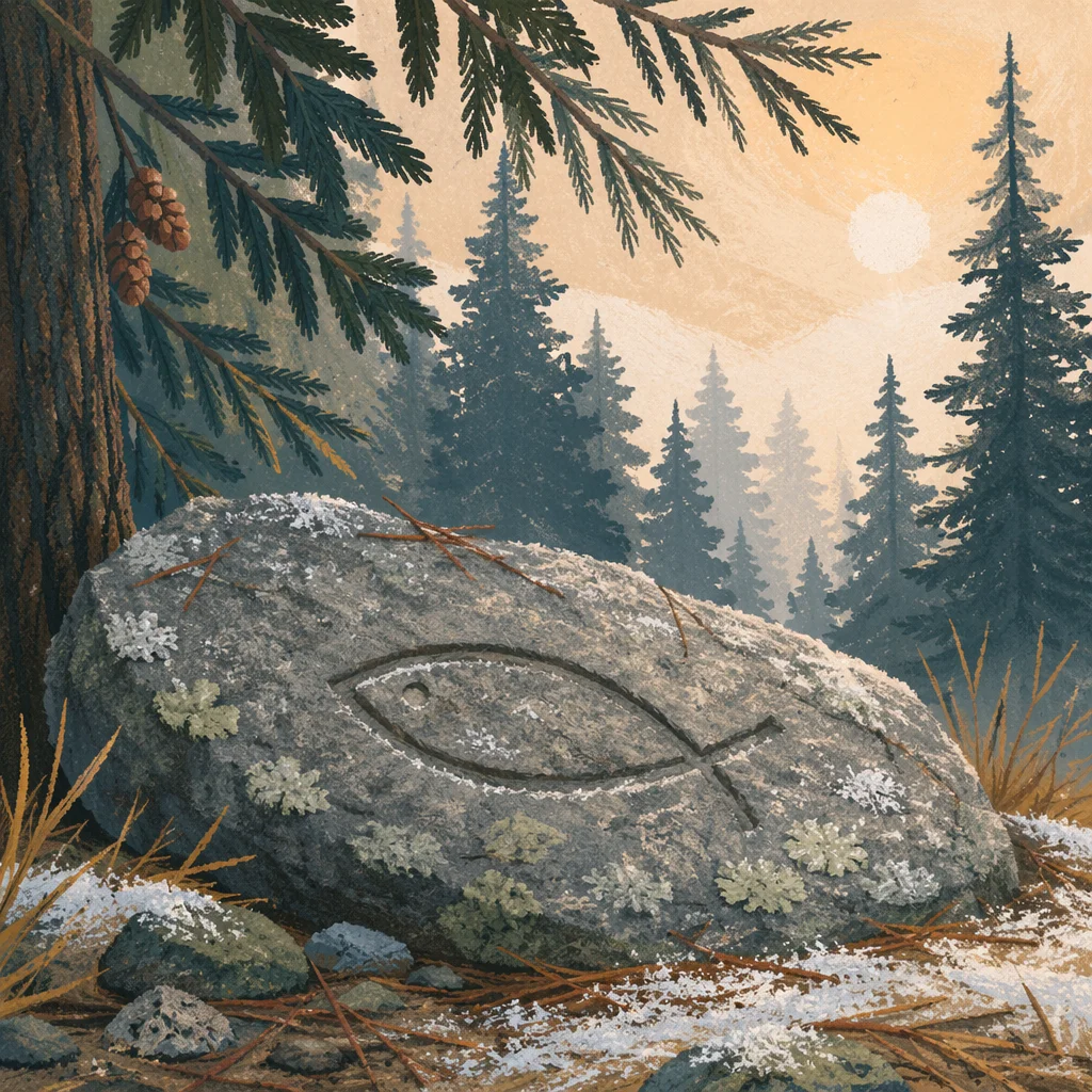Ichthys Carving on Frosted Evergreen Stone
