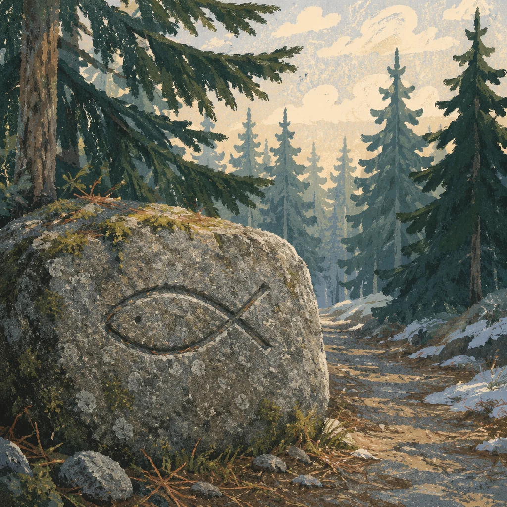 Ancient Ichthys Carving by Evergreen Path