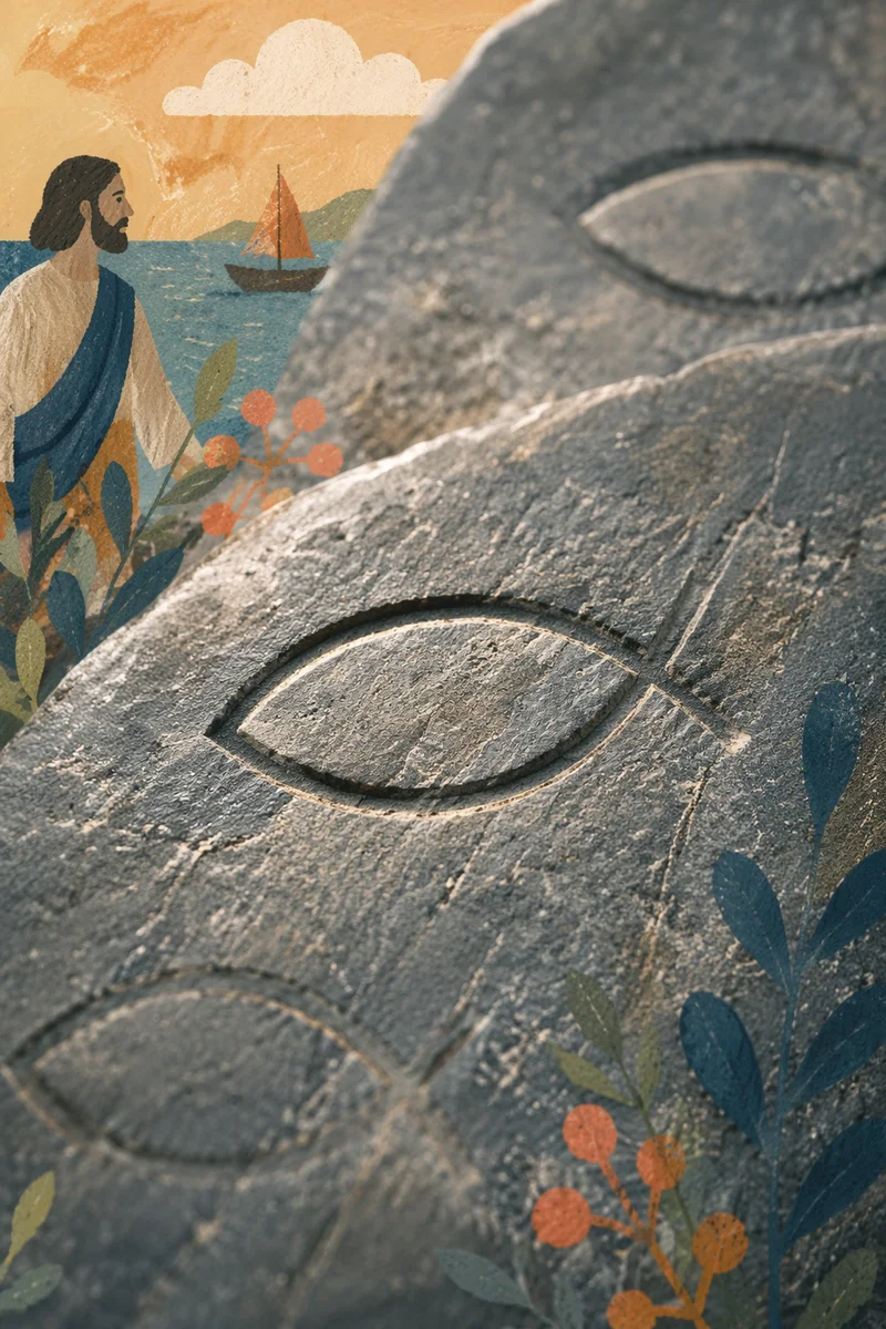 Carved Ichthys Symbols on Weathered Stone