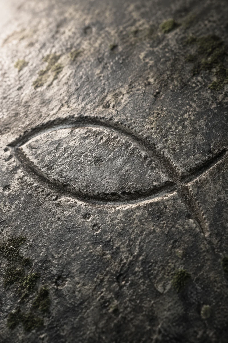Ancient Ichthys Carving on Weathered Stone