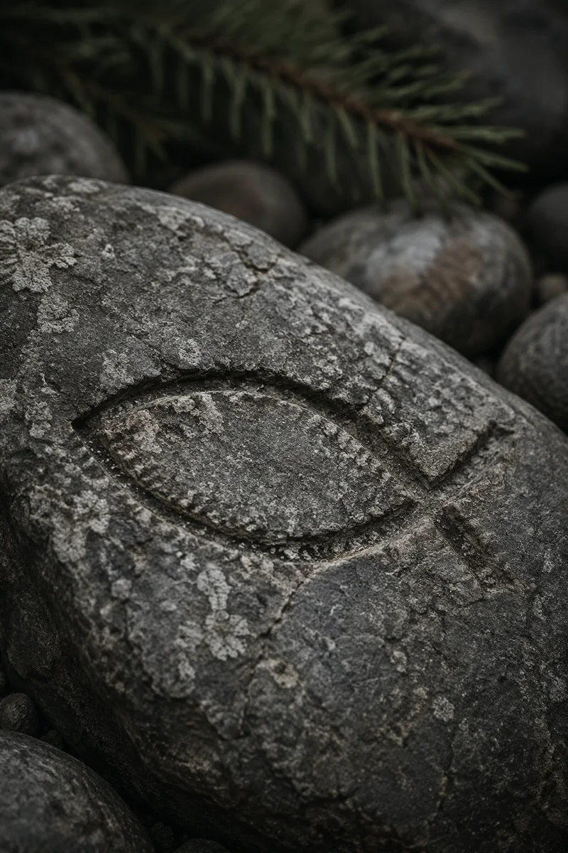 Weathered Ichthys Carving on Ancient Stone