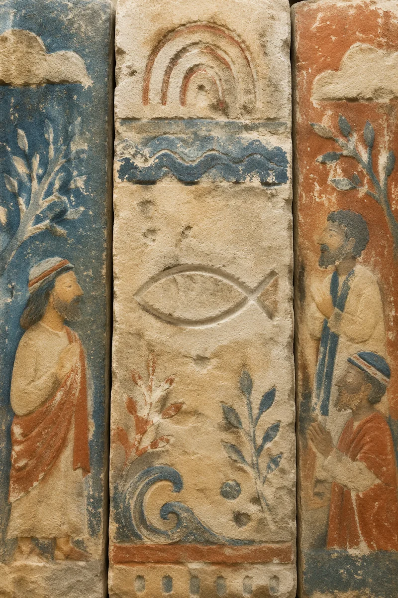 Weathered Stone Ichthys Fish Carving
