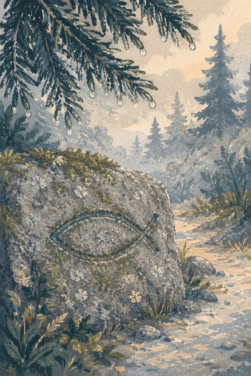 Ichthys Symbol Carved in Evergreen Stone