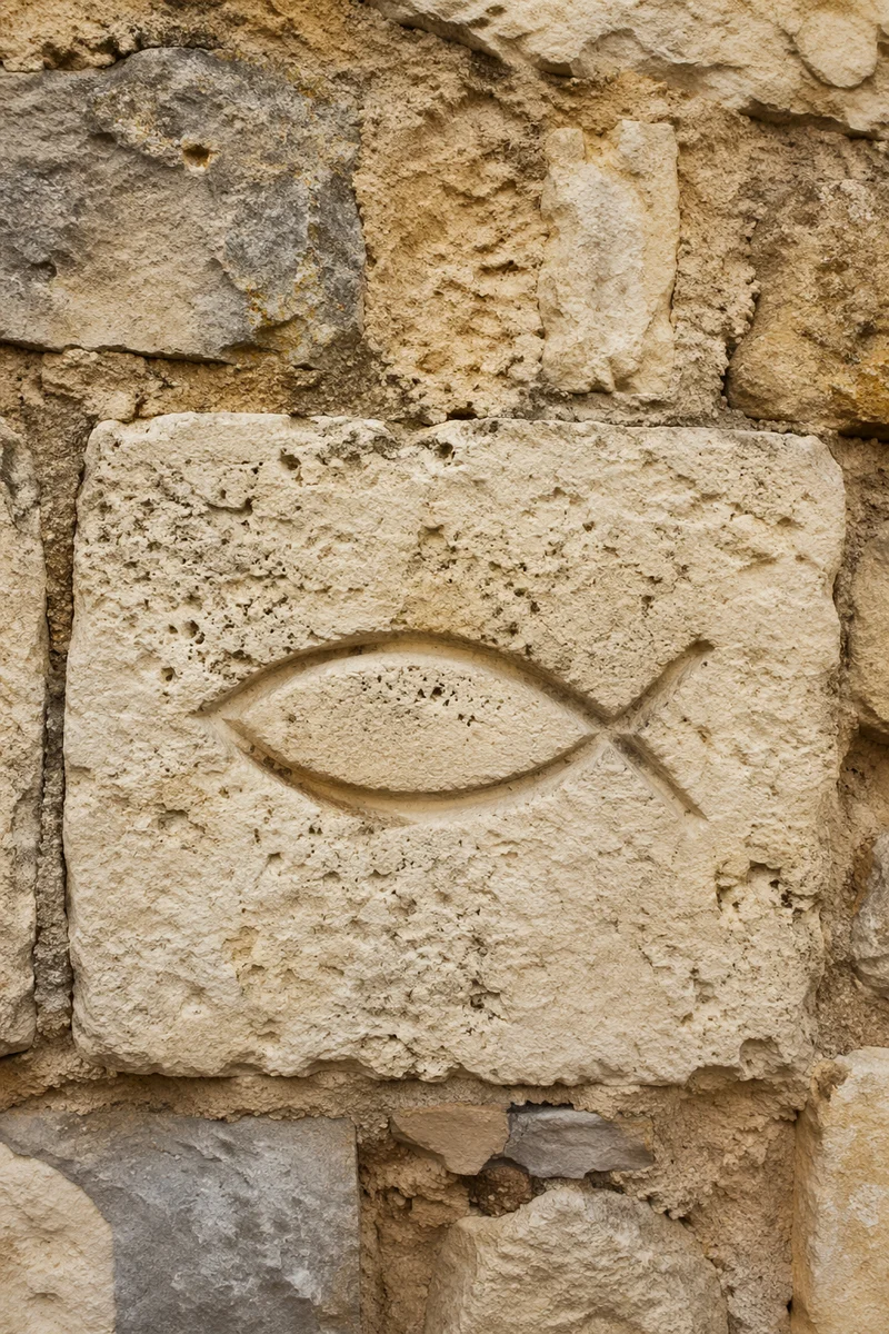 Ancient Ichthys Symbol Carved in Limestone