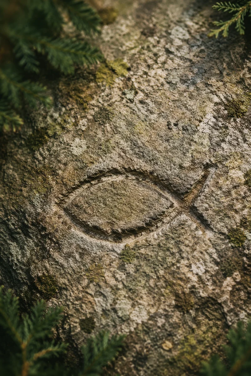 Ancient Ichthys Carving on Weathered Stone