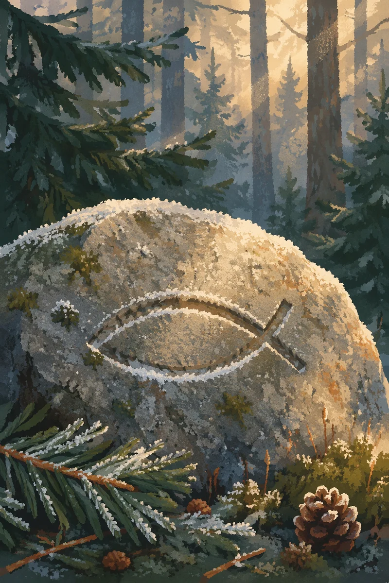 Frosted Ichthys Stone in Evergreen Forest